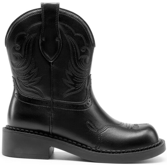 Women's Cowgirl Boots Round Toe Embroidered Mid Calf Western Boots Concert Black - Picture 3 of 7